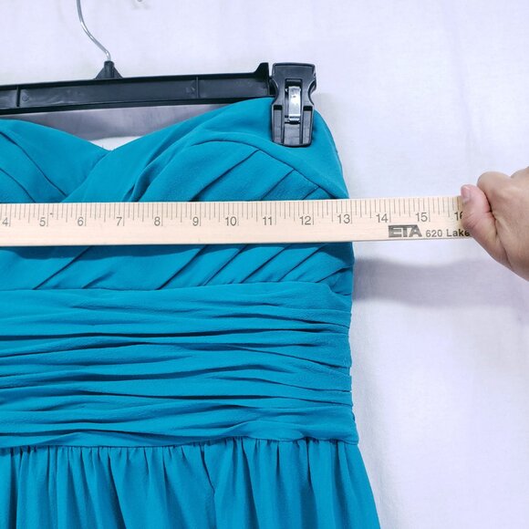 Aidan Mattox 100% Silk Strapless Formal Prom Gown Turquoise Maxi Dress Size 10 - Picture 2 of 16